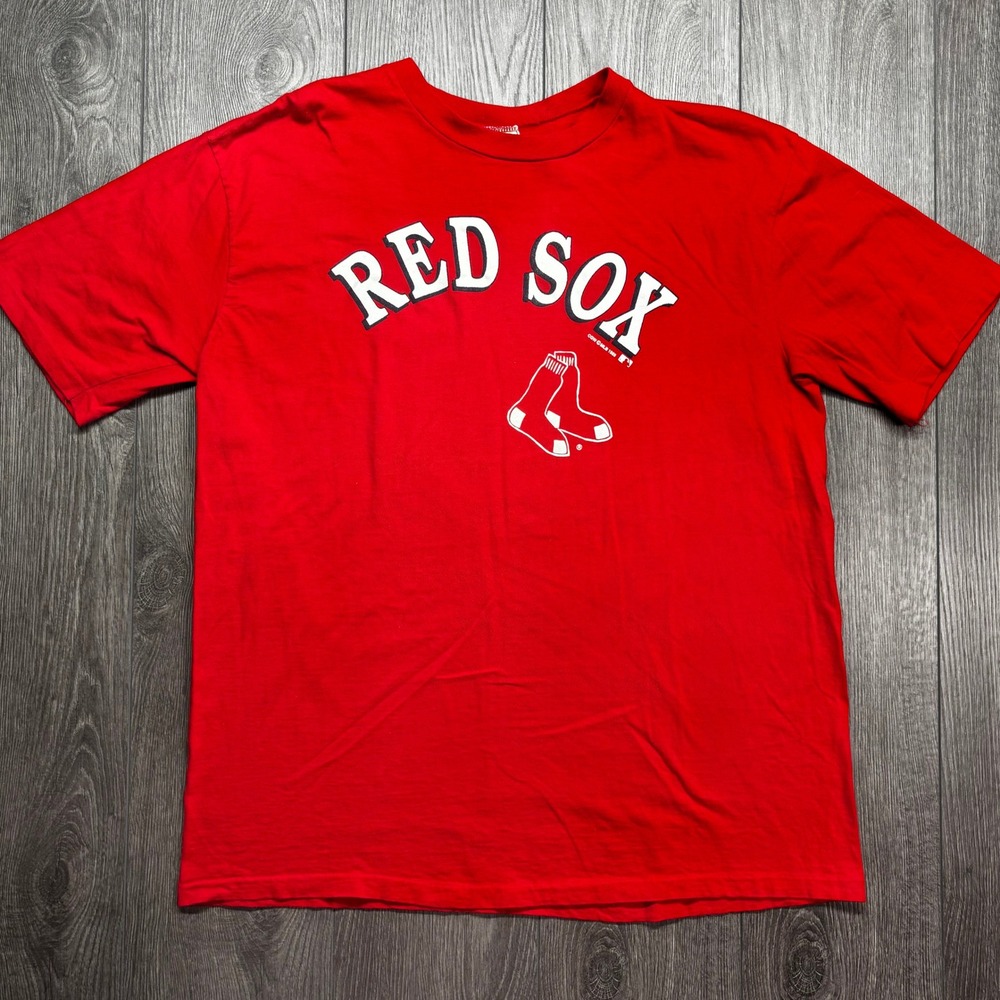 Vintage 1989 Boston Red Sox T-Shirt Red Single Stitch MLB Waves Large XL Mens